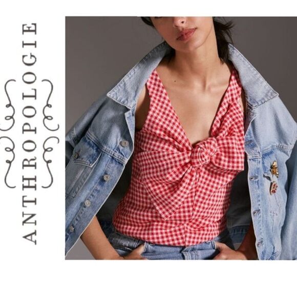 Eva Franco Anthropologie Gingham Bow Top Size Medium - Picture 1 of 13